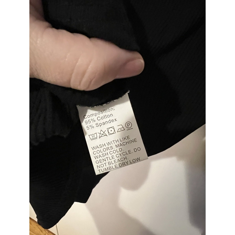 Angashion Women's Medium Black Top Ribbed With Long‎ Chiffon Sleeves Dot - Picture 2 of 6